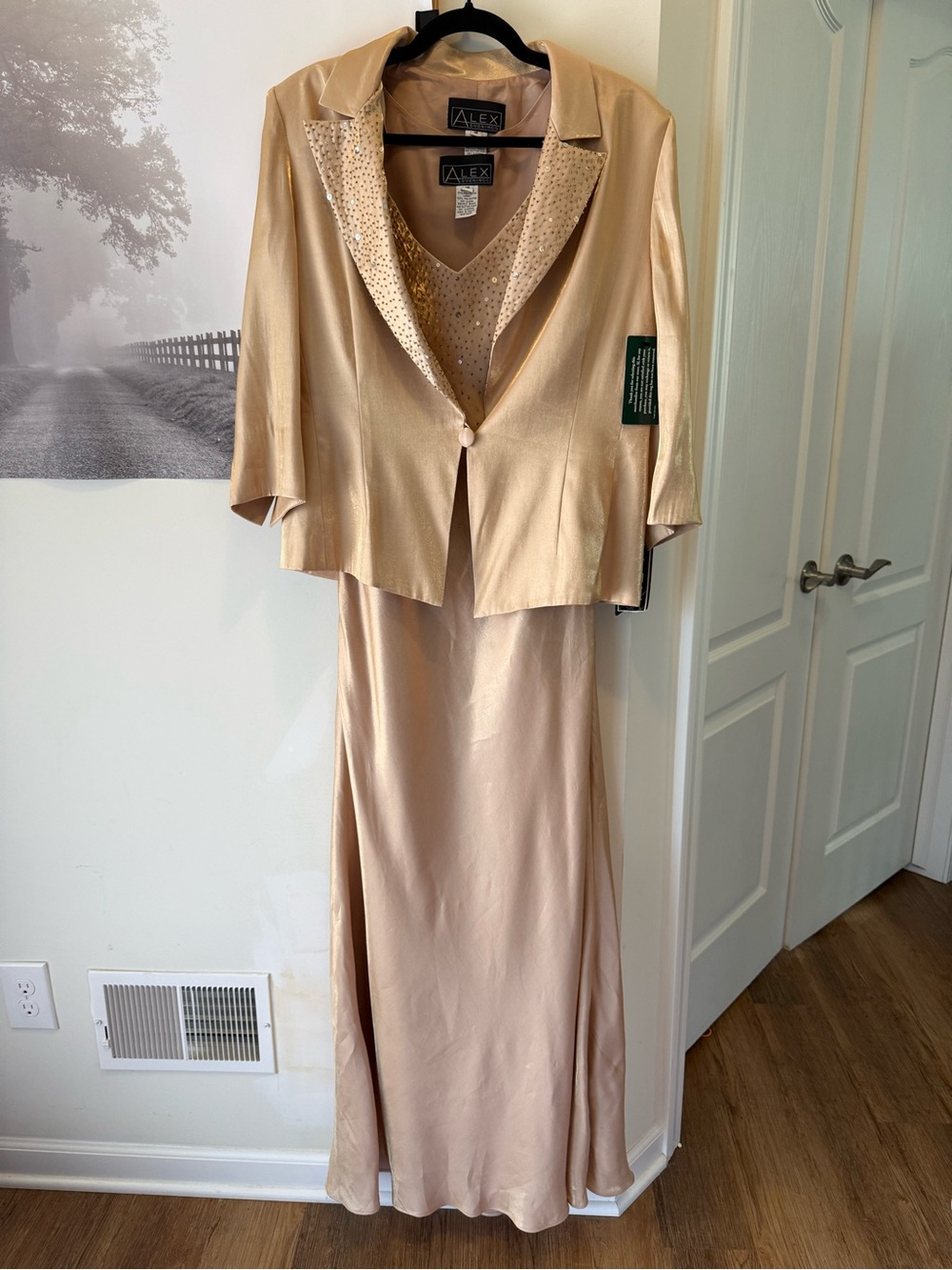 Vintage Alex Evenings Champagne Gold Beaded Gown Jacket Set Formal Dress